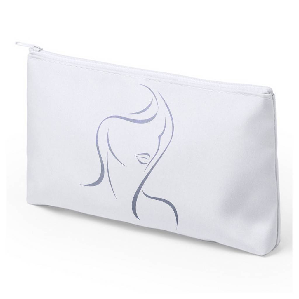 Trousse de toilette personnalisée rectangulaire avec fermeture éclair blanche 19 x 10 x 2,5 cm - Carla