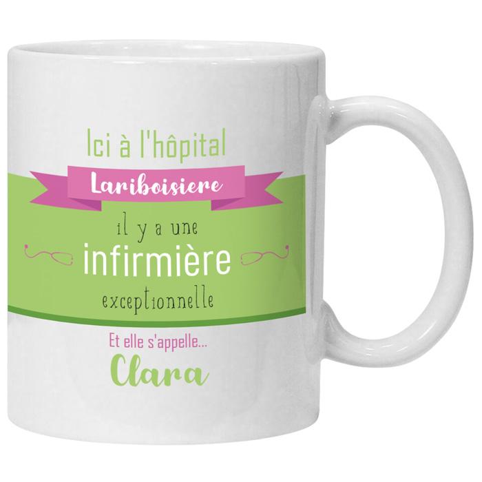 Mug infirmière personnalisé vert avec nom de l'hôpital et prénom au choix - Chenoa