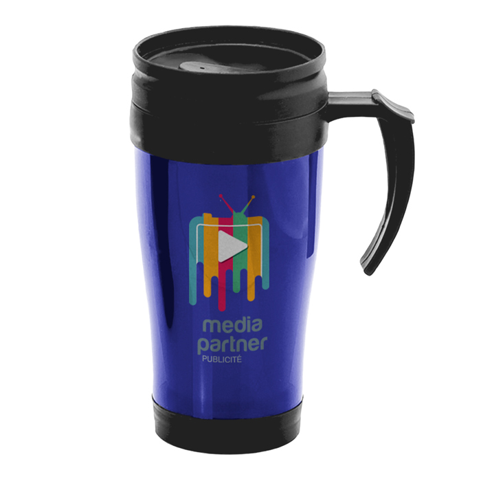 Mug isotherme personnalisé avec couvercle noir 450 ml - Margaret