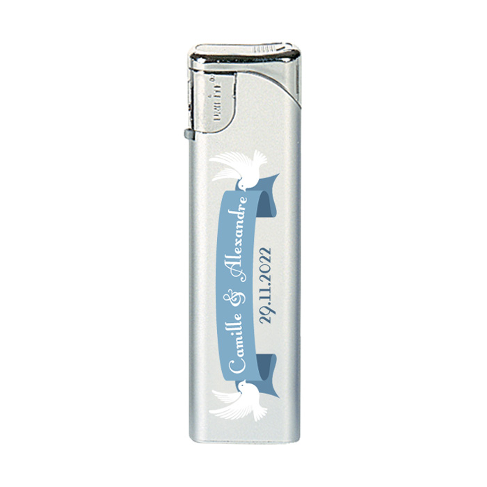 Briquet personnalisé slider électronique argenté motif colombes - Telica