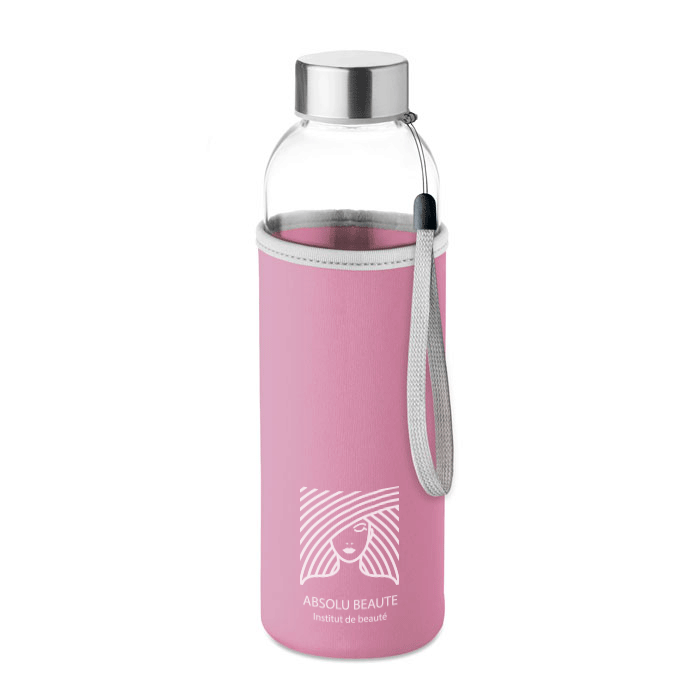 Gourde en verre personnalisée avec pochette en néoprène 500ml                 