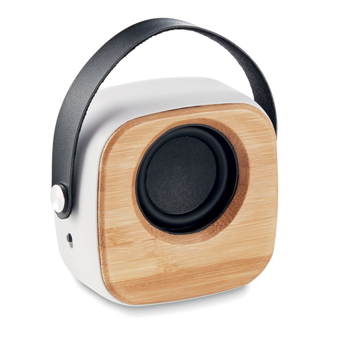 Enceinte personnalisée bluetooth avec façade bambou et anse - Zaruma