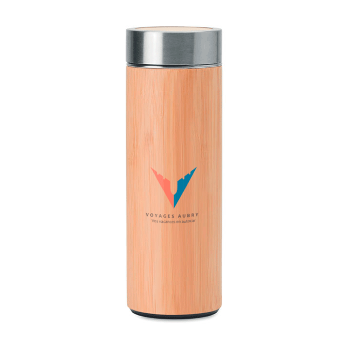 Gourde isotherme inox finition bamboo personnalisée 400ml - François