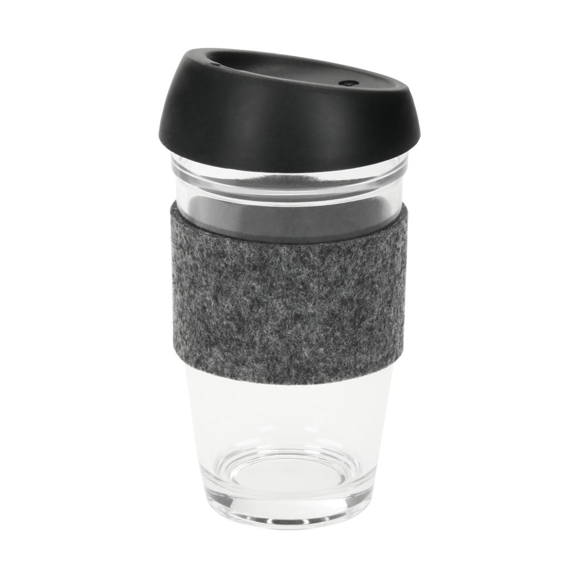 Borosilikatglas Kaffeetasse mit Silikondeckel und Filzhülle 500ml - Bad Brückenau 