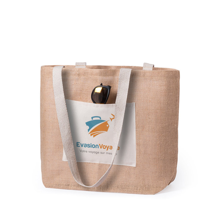 Tote bag personnalisable ultra-résistant en jute avec poche avant - Le Havre